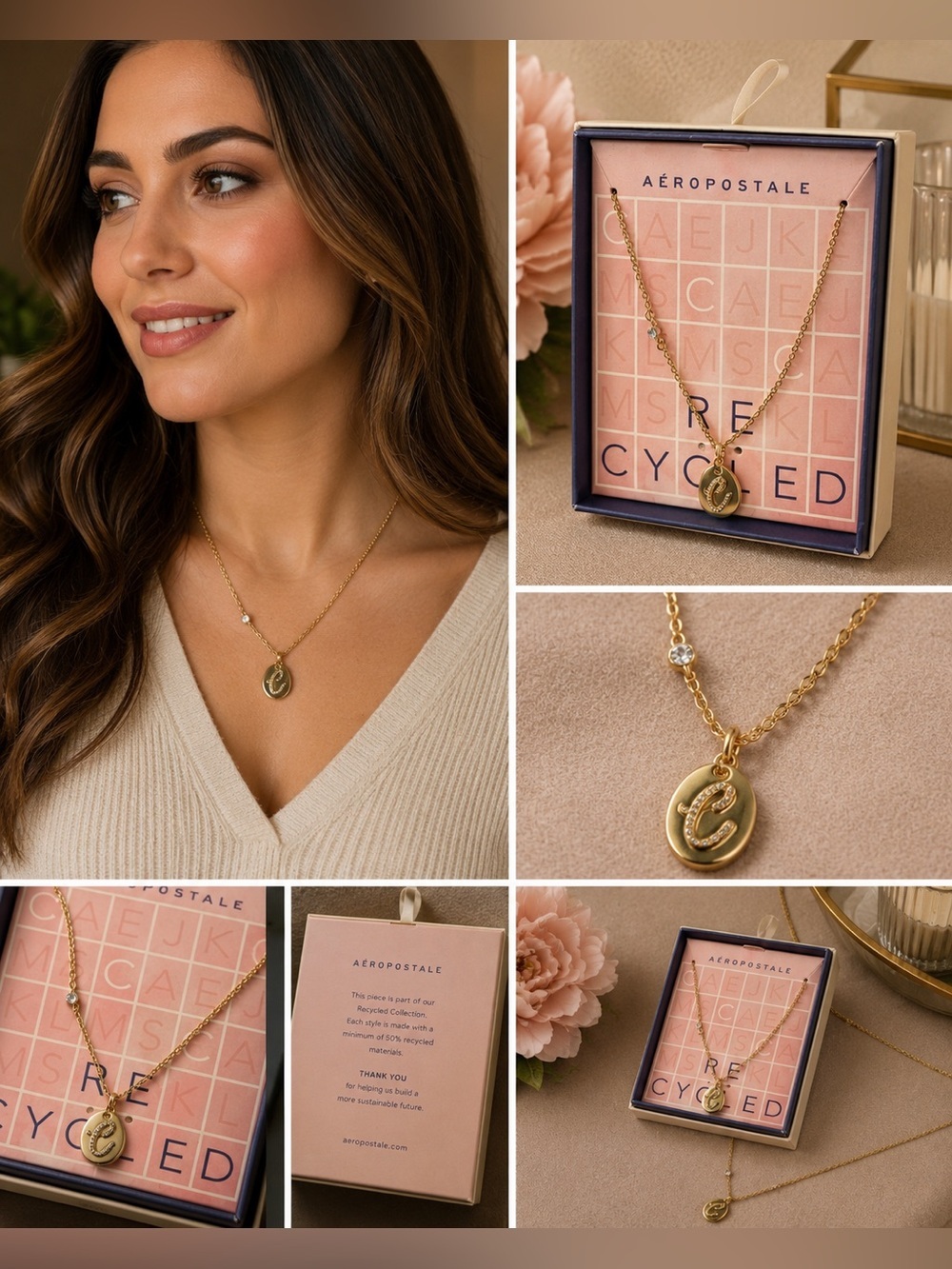 Aeropostale Gold Plated Monogram C Necklace Pendant NWT Gift for Her